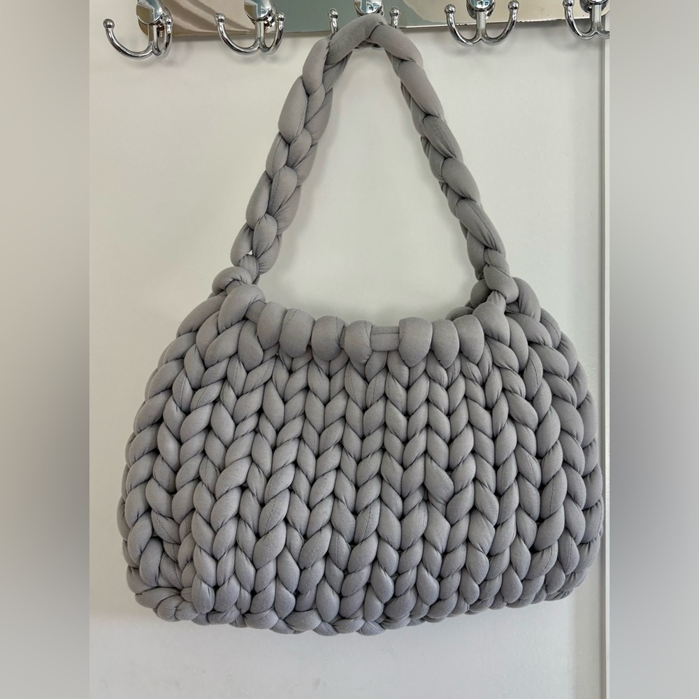 Hand-Woven shoulder Bag Artisanal Gray Chunky Knit Purse